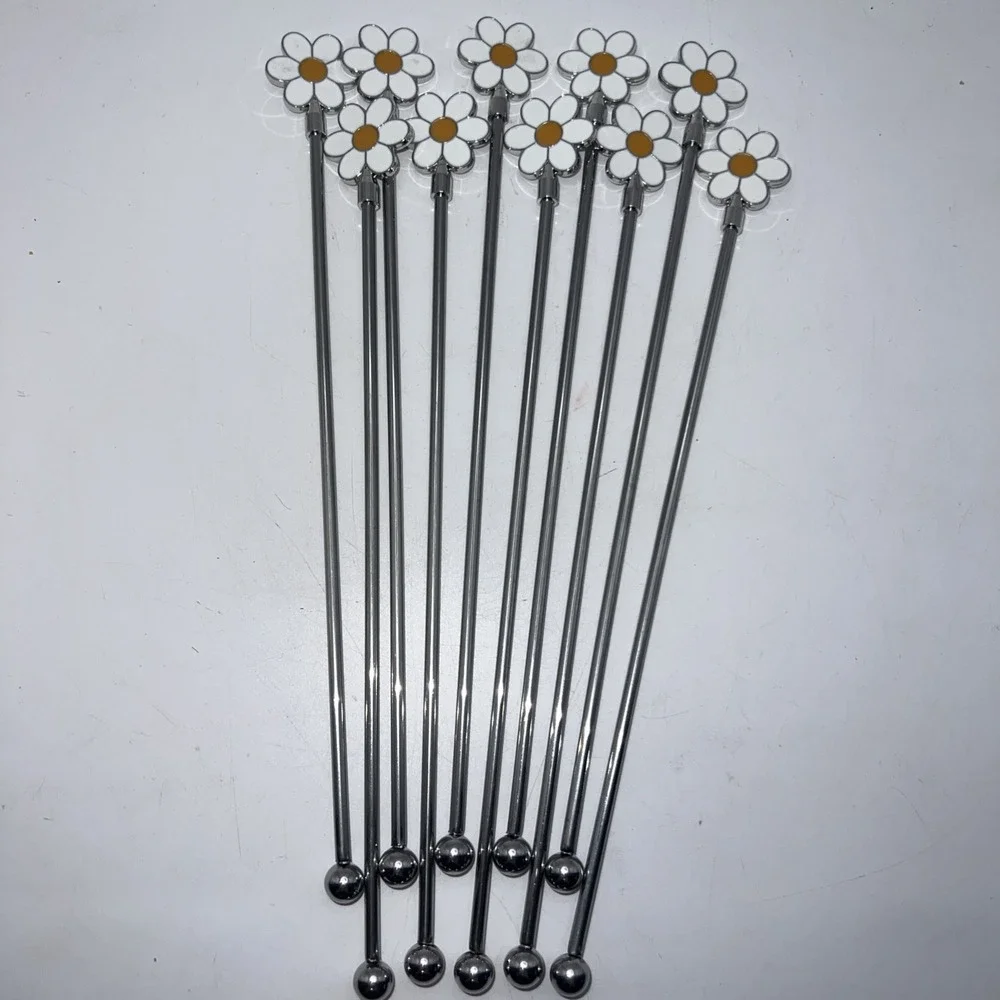 10 PCS Daisy Stainless Steel Cocktail Coffee Drink Swizzle Stirrers 7.8 Inch